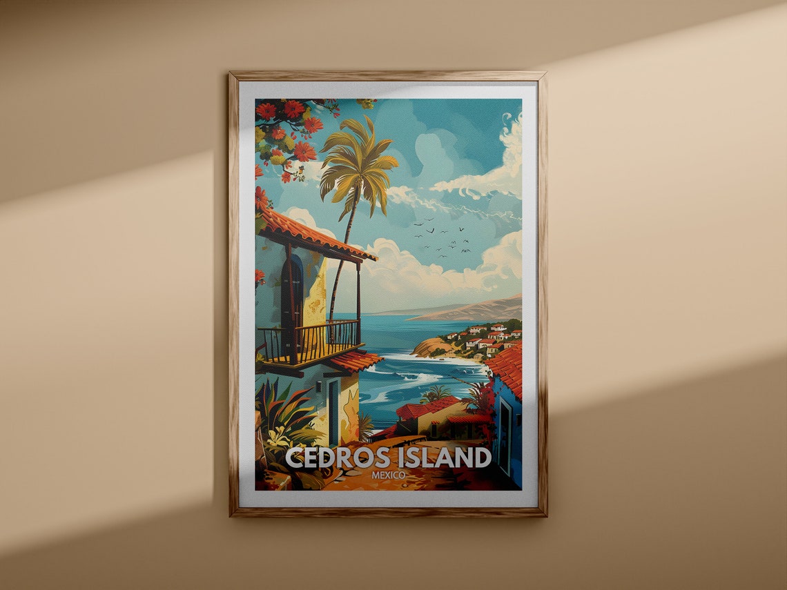 Cedros Island Mexico Seaside Village Terracotta Roofs Palm Coast Travel Poster - Image 3