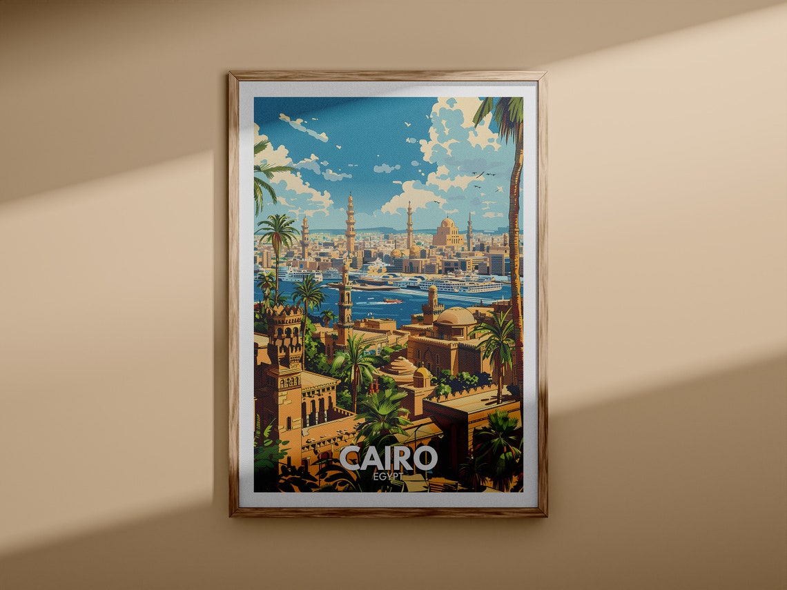 Cairo Egypt Ancient Nile River Mosque City Skyline Palm Poster - Image 3