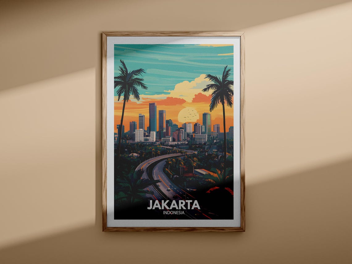 Jakarta Indonesia Skyline Sunset Palms Highway Travel Poster - Image 3