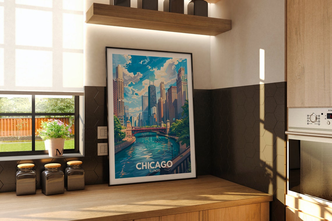 Chicago Print Chicago Travel Poster Illinois Wall Art Print United States Travel Home Decor Usa City Poster - Image 2