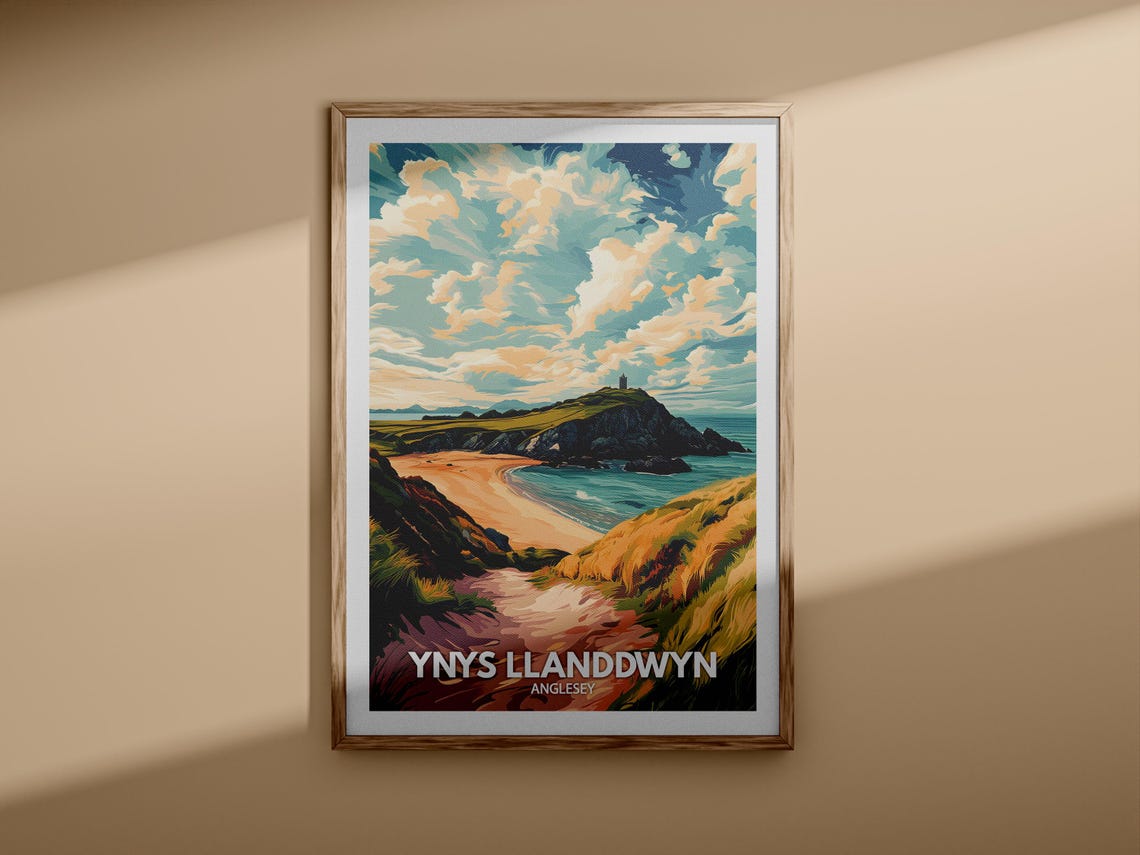 Ynys Llanddwyn Anglesey Lighthouse Headland Beach Vintage Poster Art - Image 3