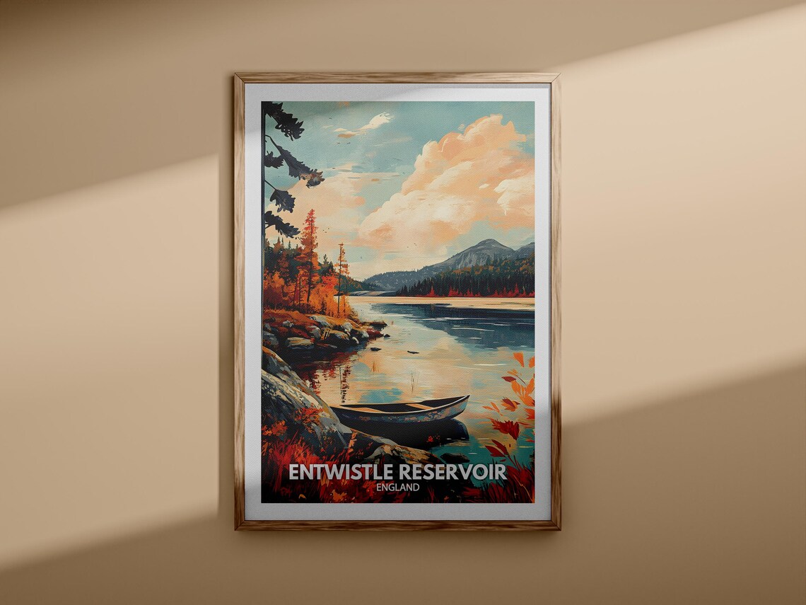 Entwistle Reservoir England Vintage Travel Poster Autumn Lake View - Image 3