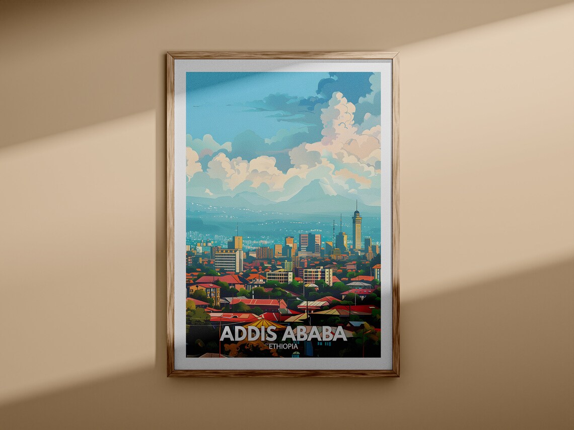 Addis Ababa Ethiopia African City Skyline Vintage Travel Poster - Image 3