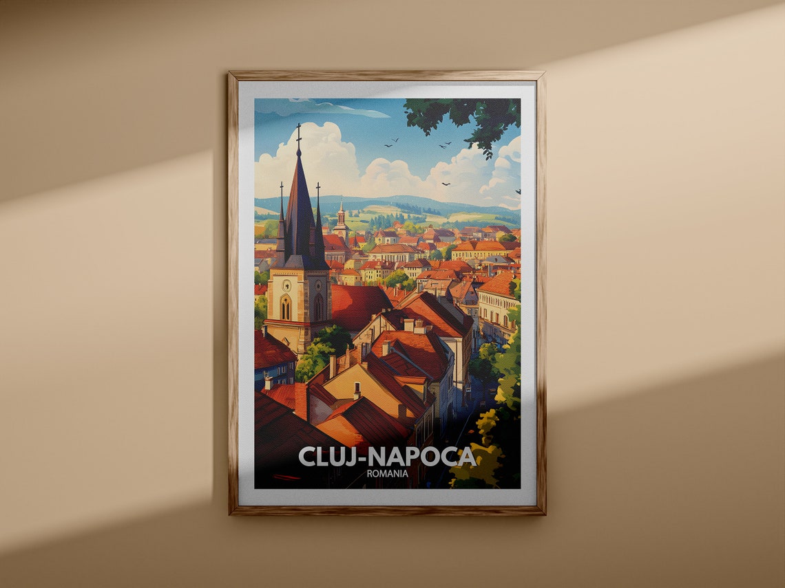 Cluj Napoca Romania Old Town Church Spires Red Roofs Travel Poster - Image 3