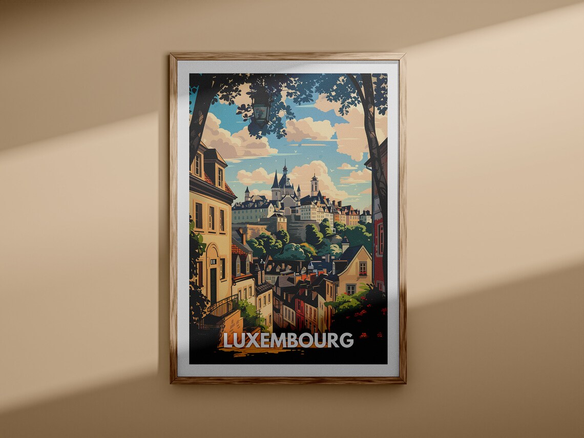 Luxembourg Old Town European Cityscape Vintage Travel Poster - Image 3