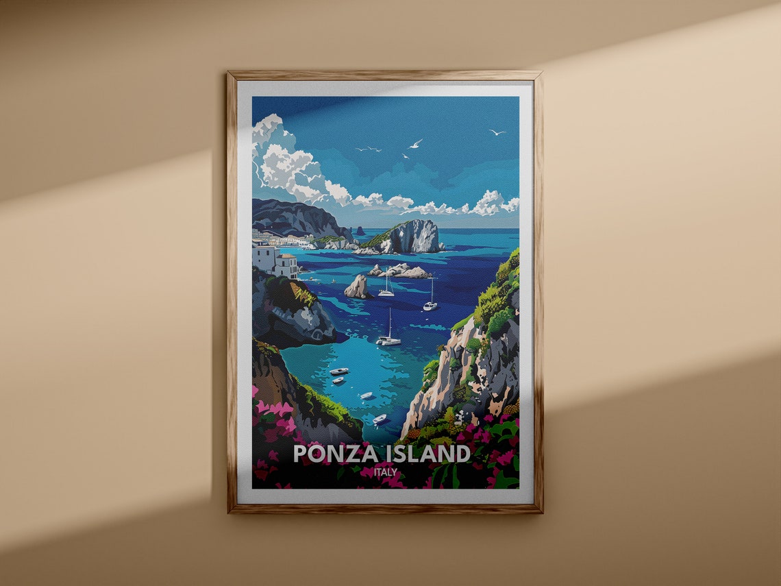 Ponza Island Italy Cliffs Sailboats Mediterranean Travel Poster - Image 3