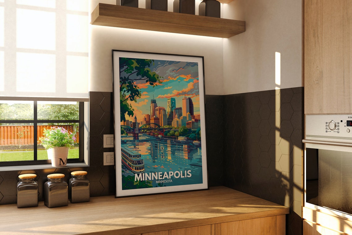 Minneapolis Print Minneapolis Travel Poster Minnesota Wall Art Print United States Travel Home Decor Usa City Poster - Image 2
