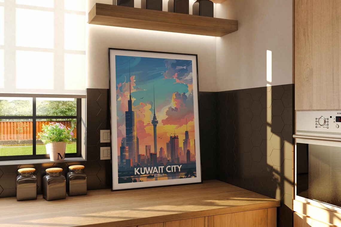 Kuwait City Kuwait Sunset Skyline Towers Gulf Modern Travel Poster - Image 2