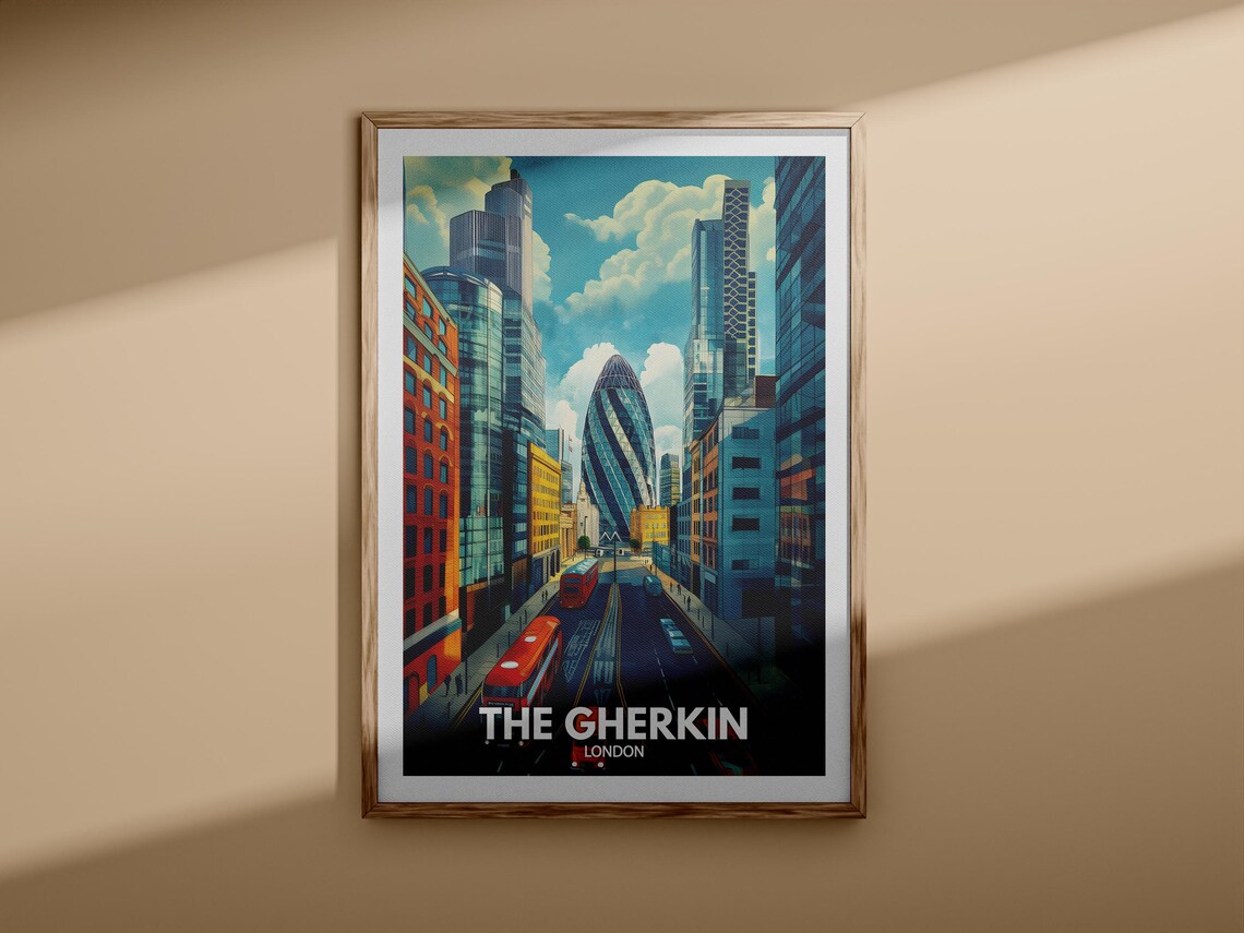 The Gherkin London Vintage Travel Poster Modern Skyline View - Image 3