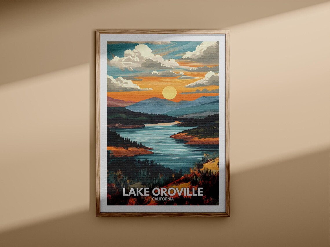 Lake Oroville California Sunset Over Water Golden Travel Poster - Image 3