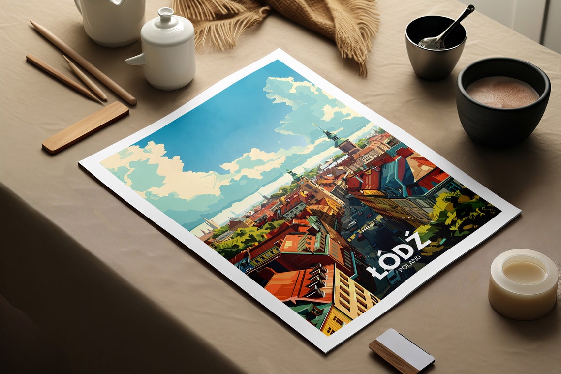 Lodz Poland Old Town Red Rooftops Panoramic Cityscape Poster - Image 3