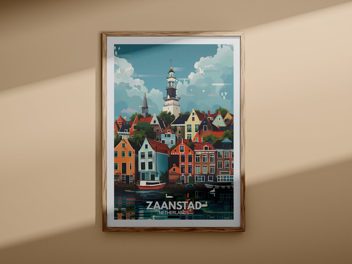 Zaanstad Netherlands Canal Town Church Tower Vintage Travel Poster - Image 3
