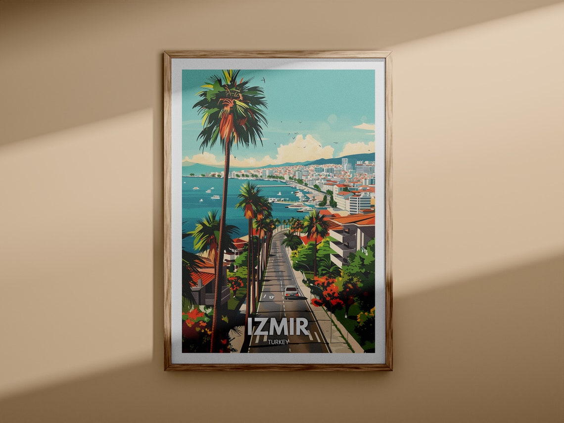 Izmir Turkey Aegean Harbor Palm Lined Street Travel Art Poster - Image 3