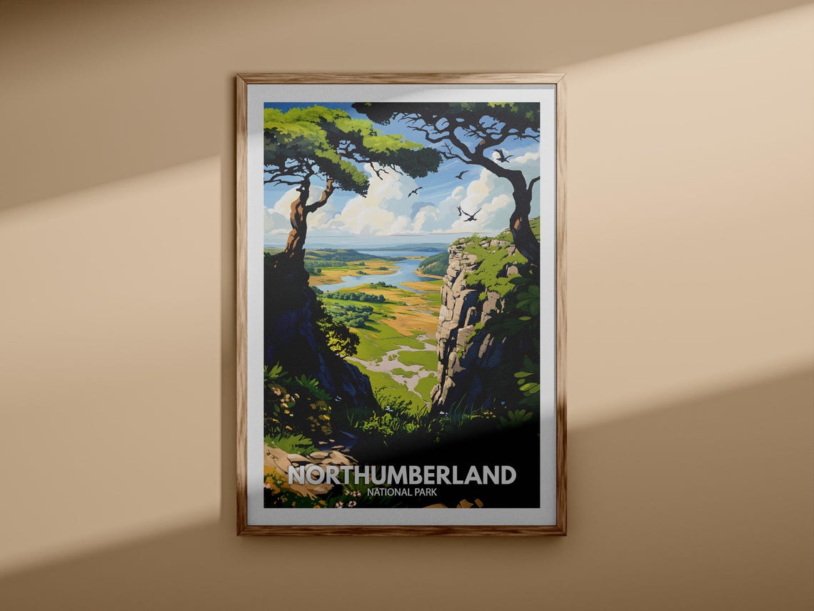 Northumberland National Park Vintage Travel Poster Valley View - Image 3