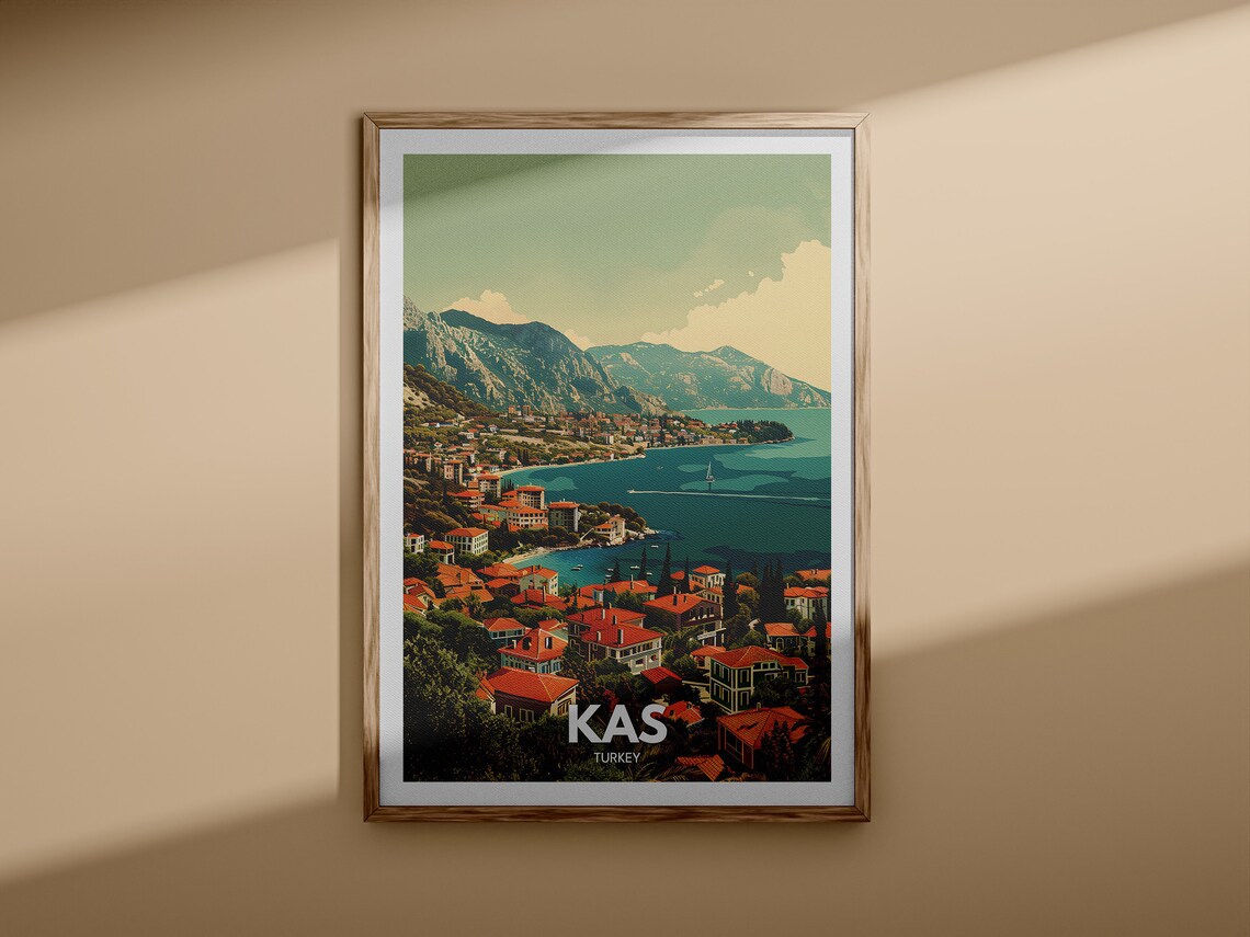 Kas Coastal Town Blue Bay Mountains Turkey Travel Art Poster - Image 3