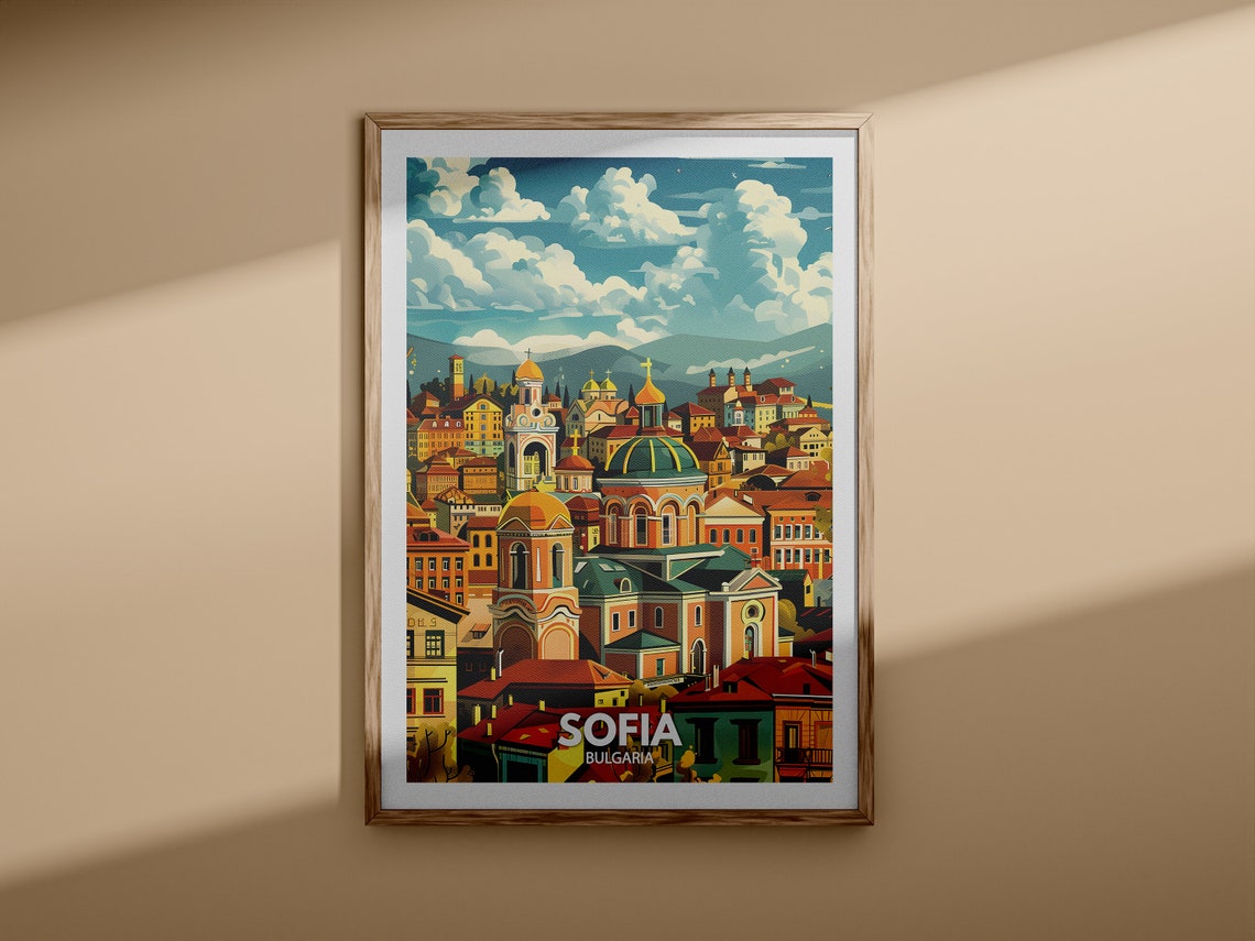 Sofia Bulgaria Domed Churches Old Town City Travel Poster Art - Image 3