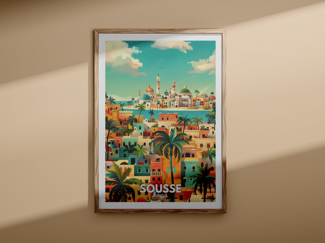 Sousse Tunisia Medina Domes Minaret Palm Trees Travel Poster - Image 3