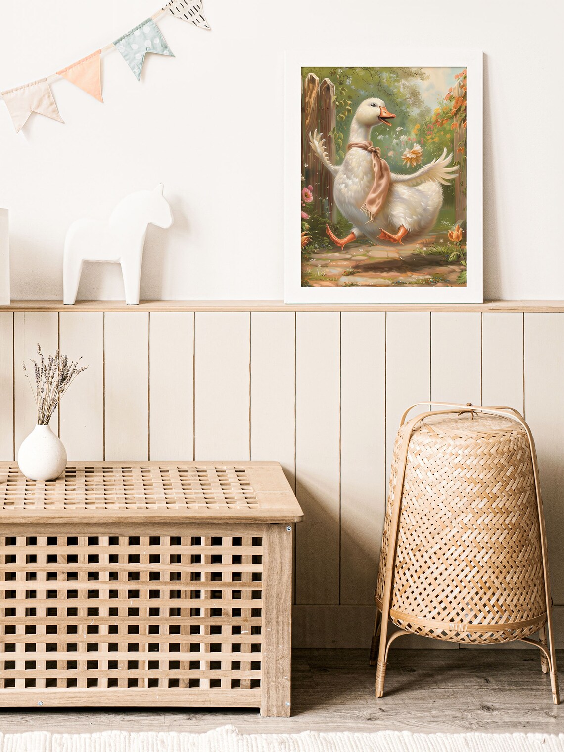 Silly Goose In Dahlias Wall Art Cute Goose Wearing A Scarfe Fairytale Print Whimsical Farmhouse Nursery Decor Vintage Kids Room Poster - Image 2