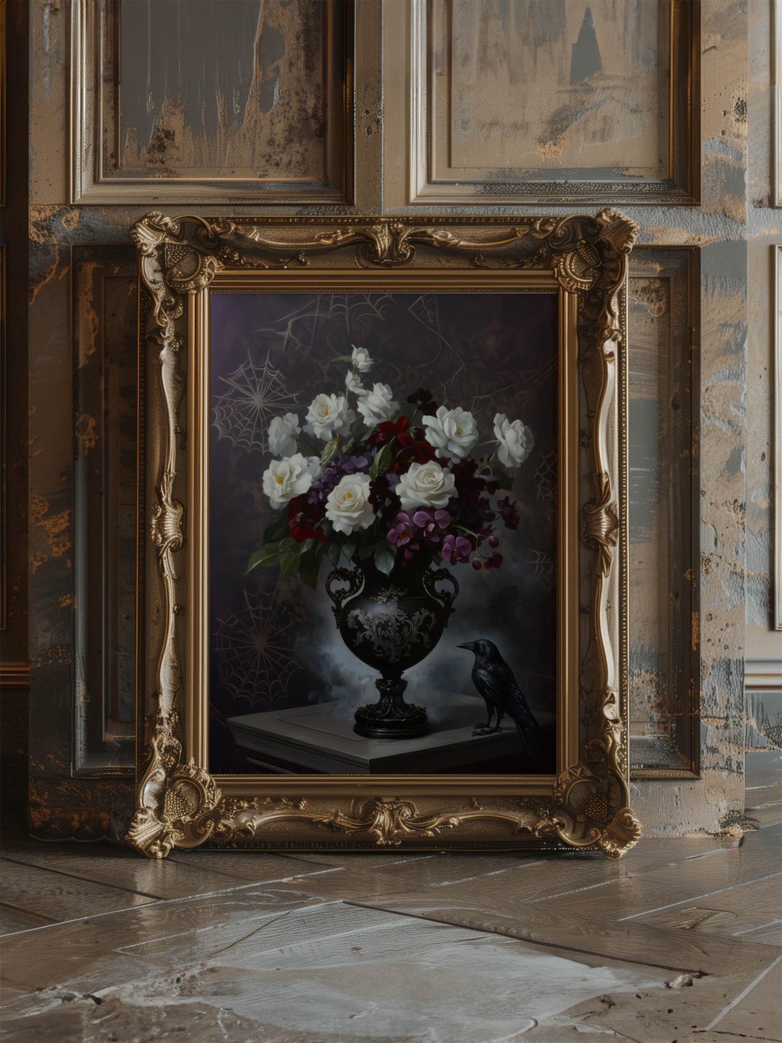 Moody Rose Bouquet Crow Black Urn Gothic Dark Academia Poster - Image 7