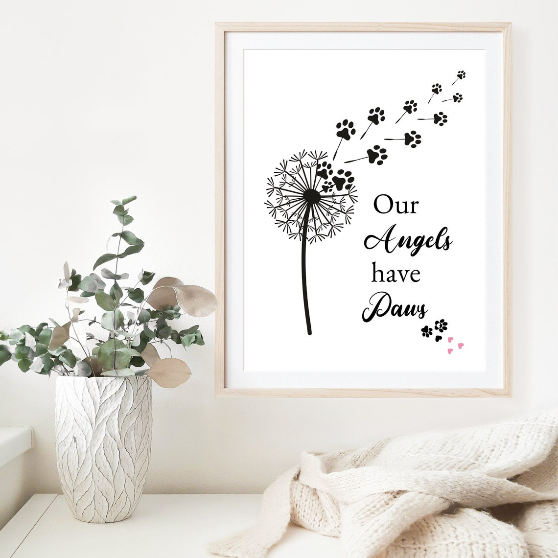 Our Angels Have Paws Dandelion Paw Art Pet Memorial Gift Poster - Image 3