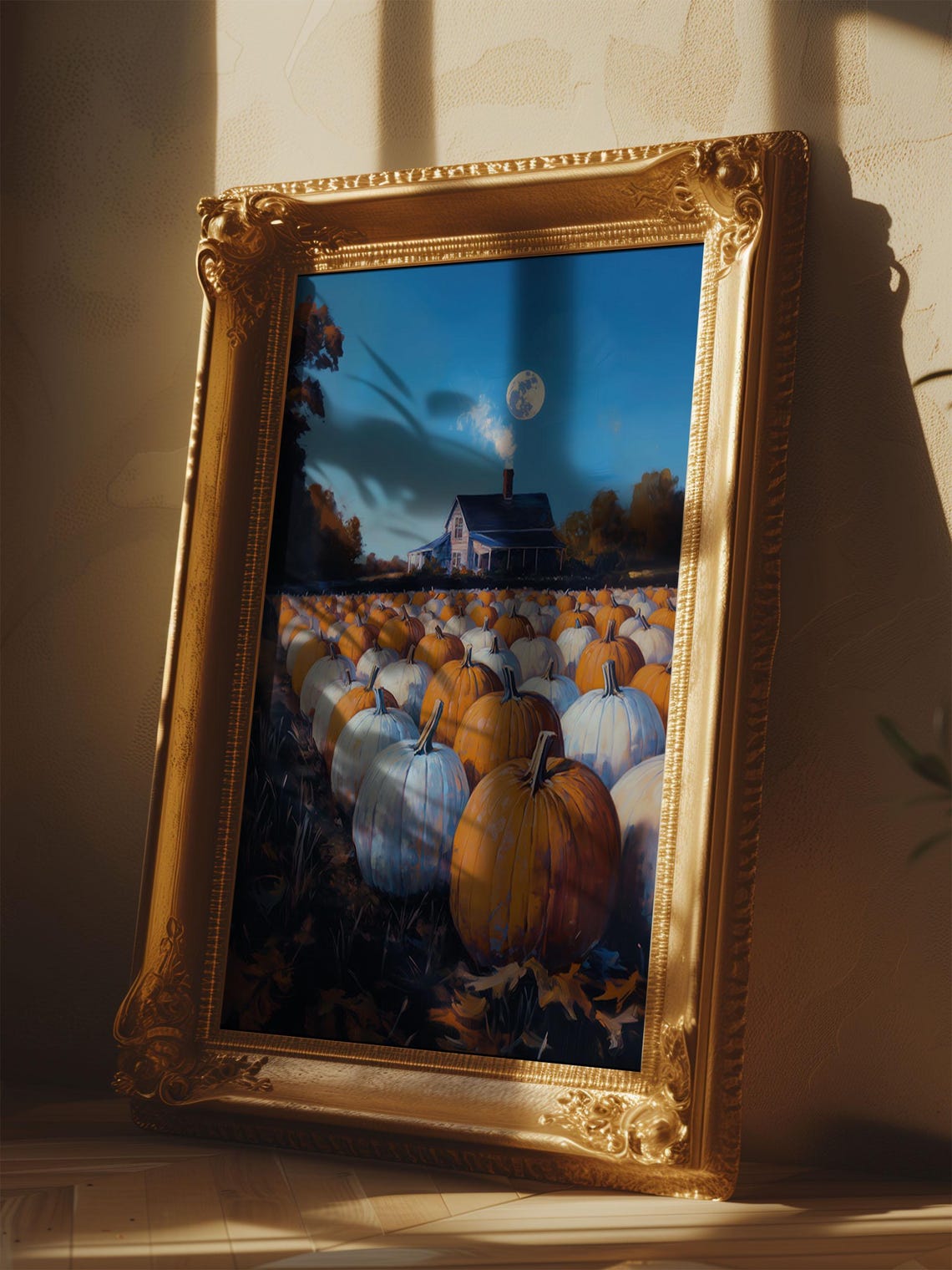 Spooky Pumpkin Patch Farmhouse Full Moon Fall Harvest Art Poster - Image 2