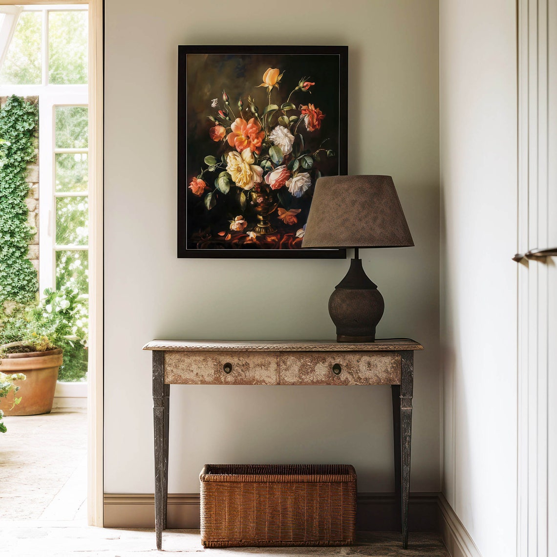 Moody Dark Floral Roses Bouquet Dutch Master Still Life Art Print - Image 2