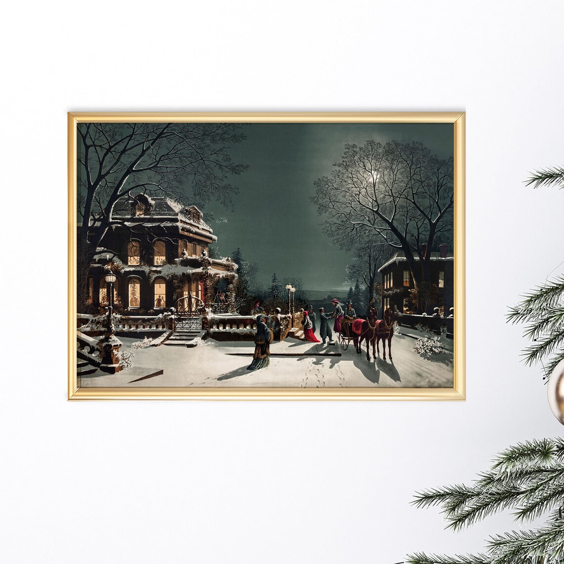 Vintage Victorian Christmas Eve Snowy Street Holiday Art Poster - Image 8