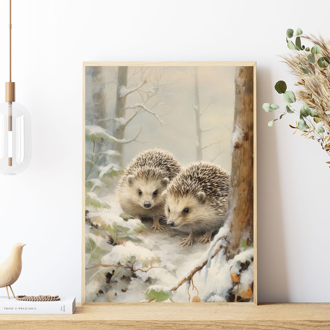 Cute Hedgehog Pair in Winter Snow Forest Nursery Animal Poster - Image 7