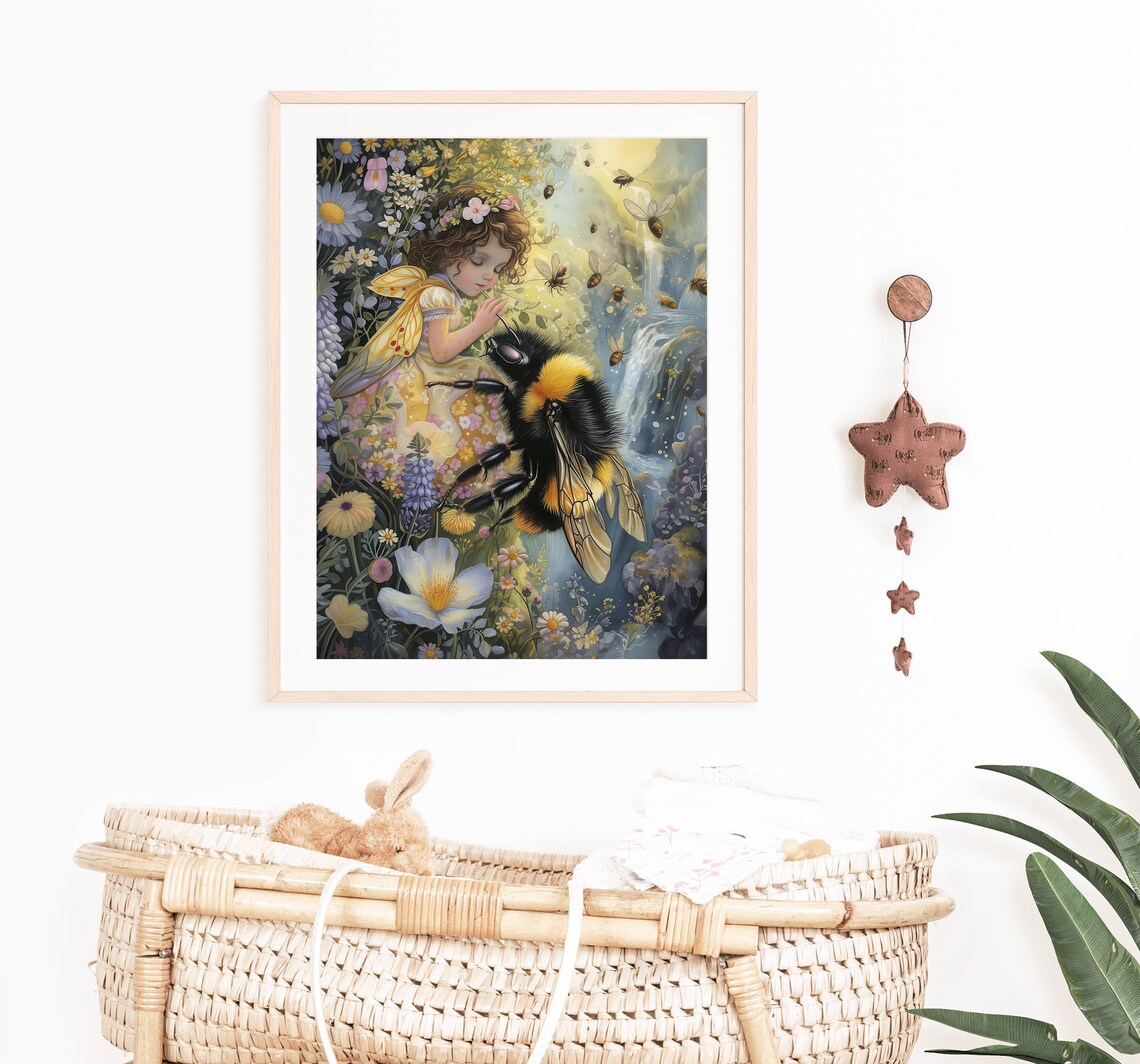 Little Fairy Girl Giant Bumblebee Wildflower Garden Fantasy Poster - Image 6