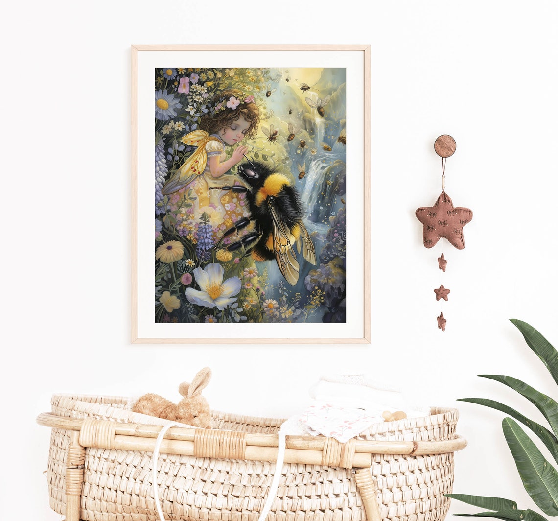 Secret Garden Fairy And Bumblebee Girls Room Nursery Decor Print Flower Garden Fairie Wall Art Enchanted Girls Bedroom - Image 6