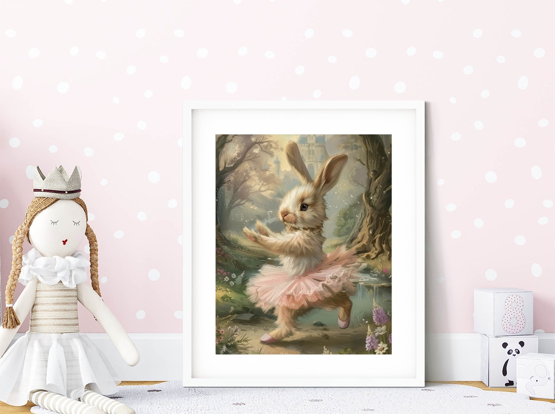 Bunny Ballerina Pink Tutu Enchanted Forest Castle Fairytale Poster - Image 3