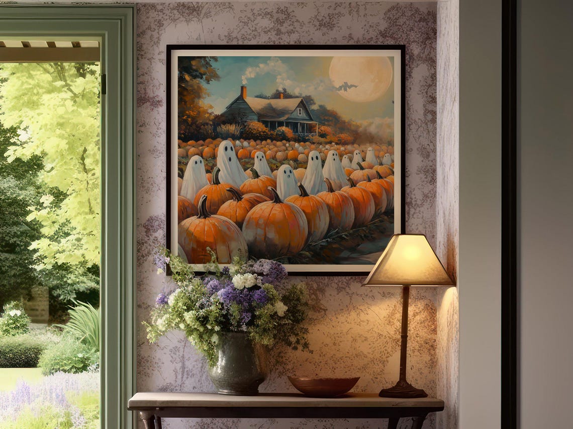 Cute Sheet Ghosts Pumpkin Patch Farmhouse Halloween Art Print - Image 8