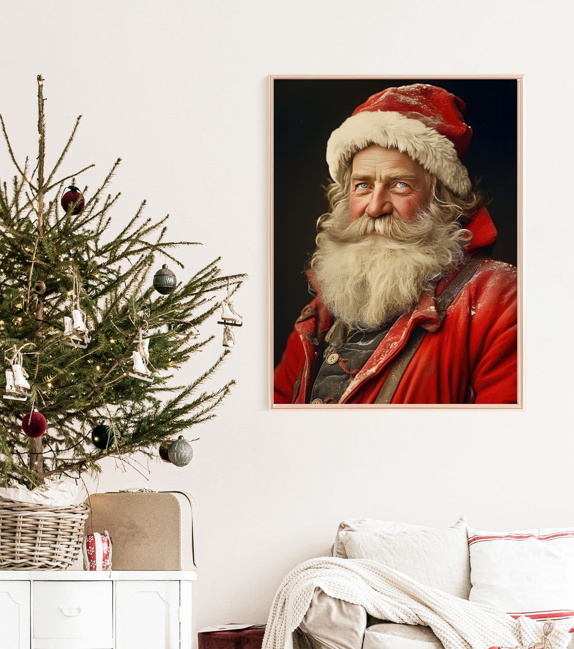 Santa Claus Red Suit Portrait Dark Background Vintage Christmas Poster - Image 7