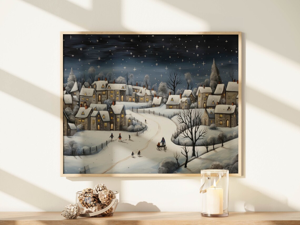 Vintage Christmas Village Winter Night Starry Sky Holiday Poster - Image 8