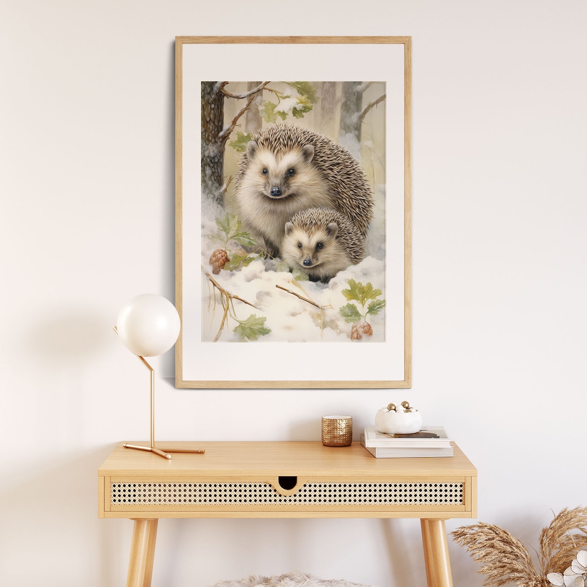 Winter Hedgehogs Mother Baby Snowy Woodland Nursery Art Print - Image 4