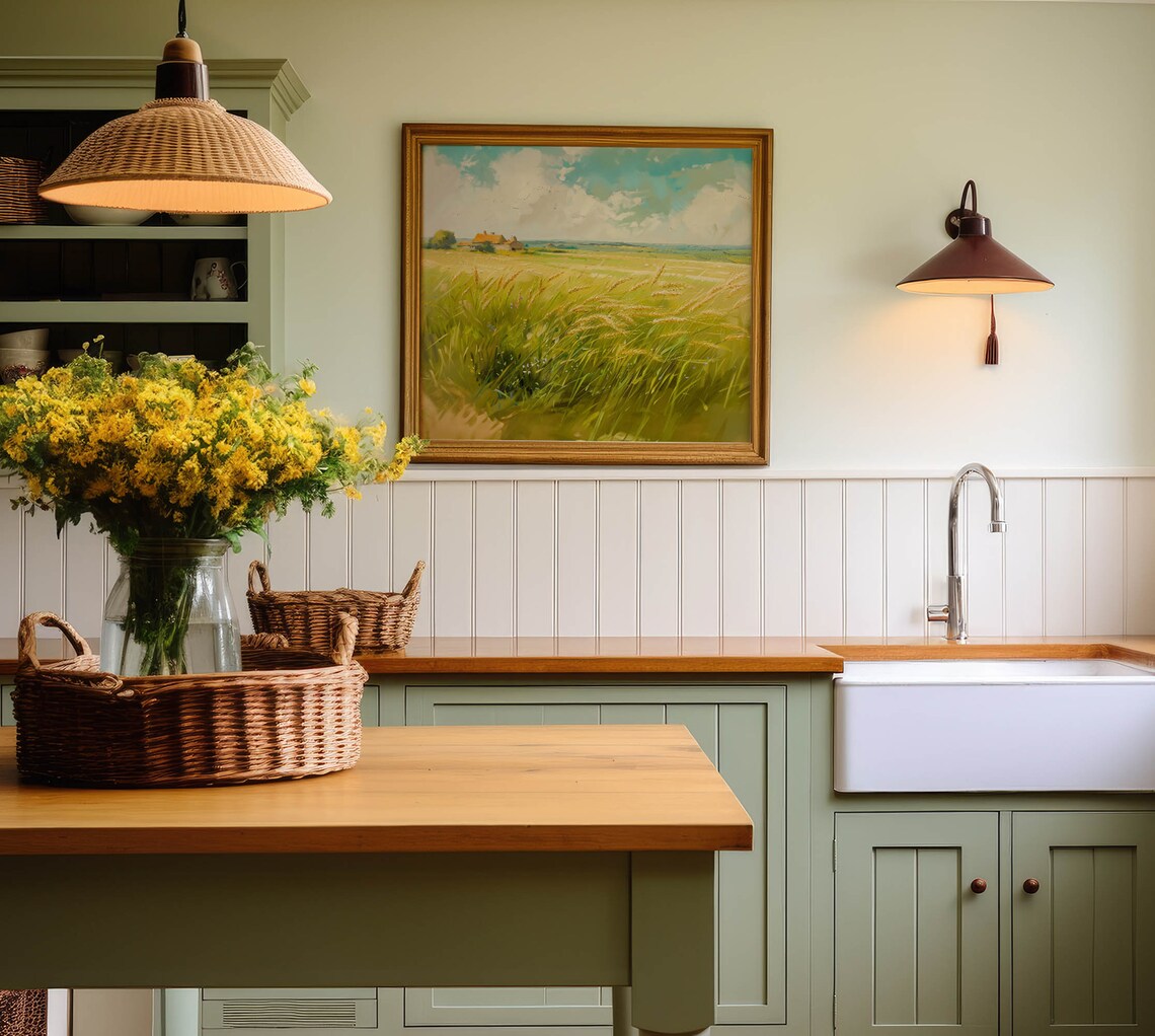 Golden Wheat Field Farmhouse Impressionist Oil Painting Country View Poster - Image 3