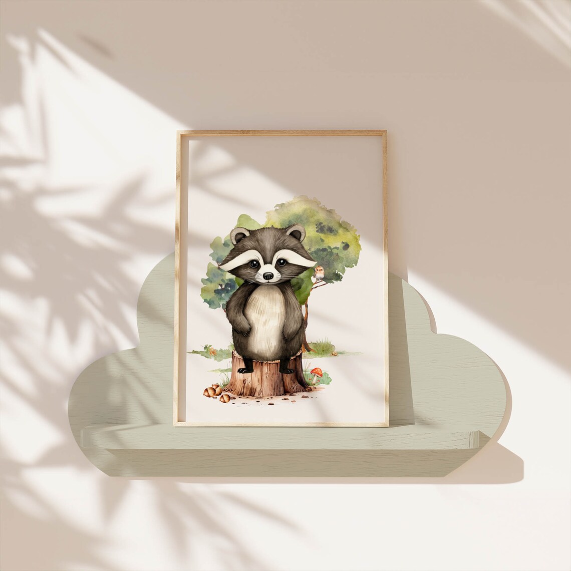 Baby Raccoon Tree Stump Watercolor Forest Nursery Animal Poster - Image 7