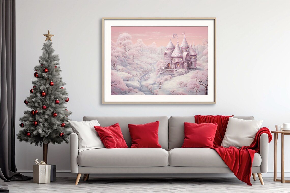 Pink Fantasy Castle Winter Christmas Wonderland Scene Poster - Image 4