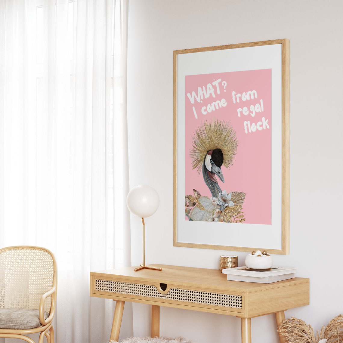What I Come From Regal Flock Crowned Crane Pink Bird Art Poster - Image 6