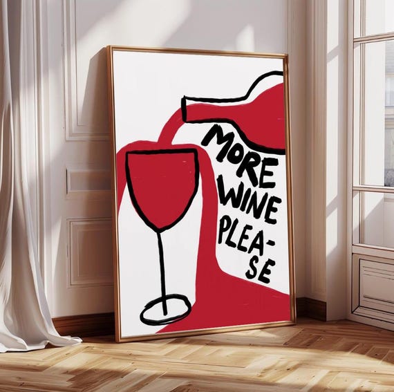 Funny Wine Art Print, Red Kitchen Decor