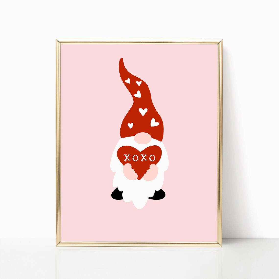XOXO Valentine Gnome Holding Red Heart Pink Decorative Art Poster