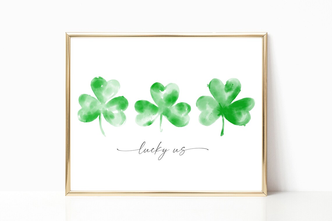 Lucky Us St Patricks Day Watercolor Green Shamrock Trio Art Poster