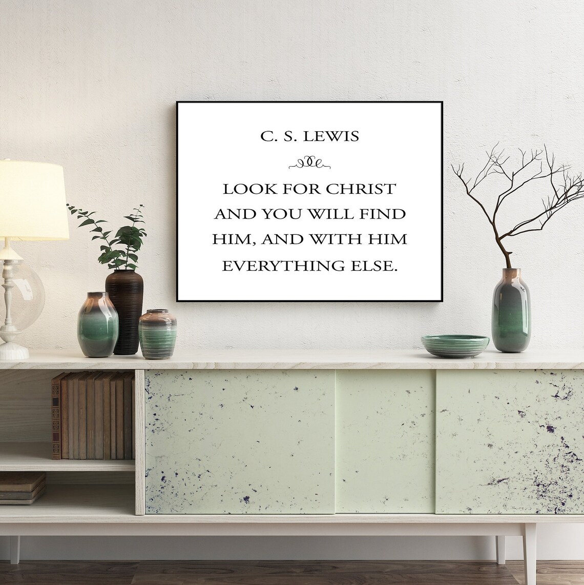 C S Lewis Look For Christ Quote Minimalist Christian Typography Wall Art - Image 2
