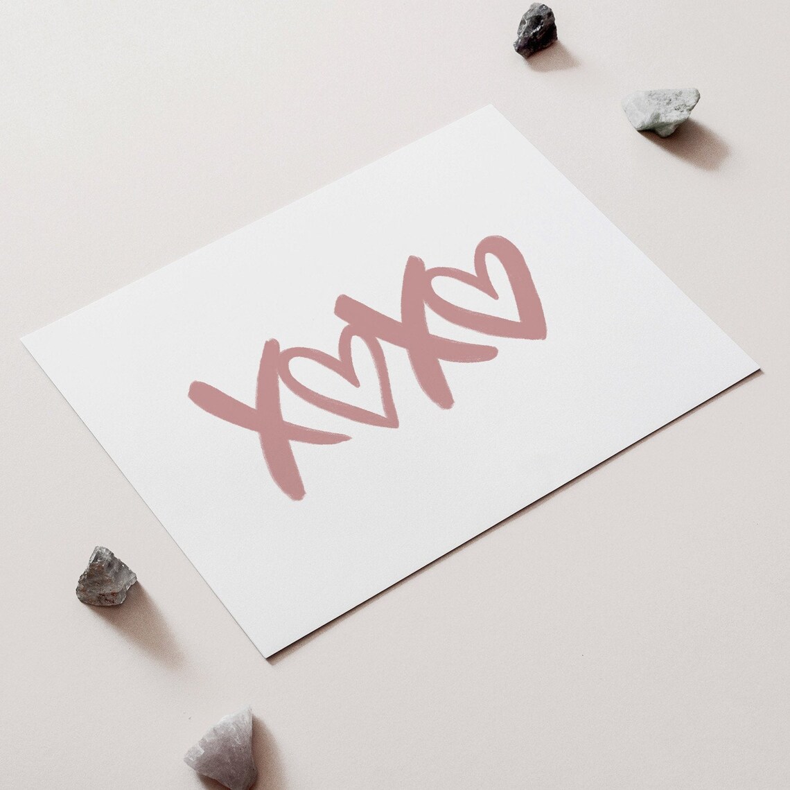 Dusty Rose Watercolor XOXO Hearts Brush Lettering Valentine Poster - Image 3