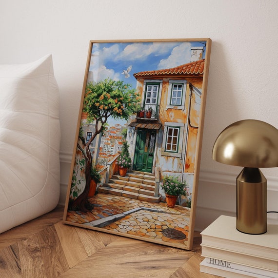 Lisbon Old House Poster Portuguese Cityscape Oil Painting