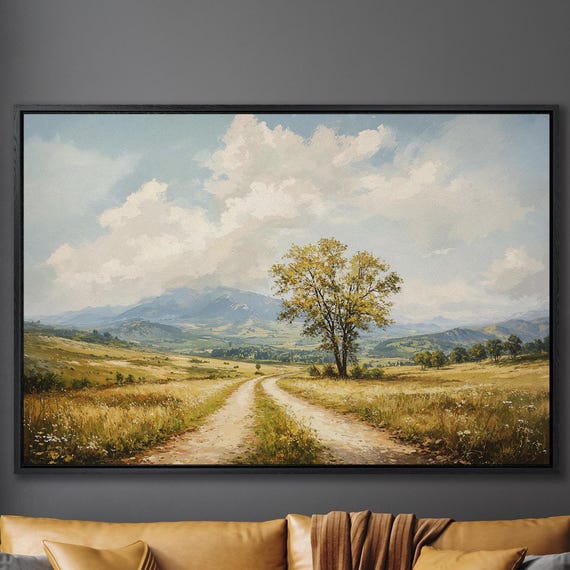 Serene Rustic Landscape Mountain Art With Nature Scenery Countryside Inspired Framed Print Large Wall Art Ready To Hang Gift