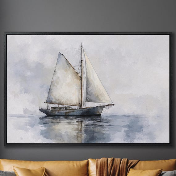 Serene Seascape Sailing Boat Framed Print Nautical Wall Art Tranquil Ocean Art Maritime Decor For Living Room Ready To Hang Gift
