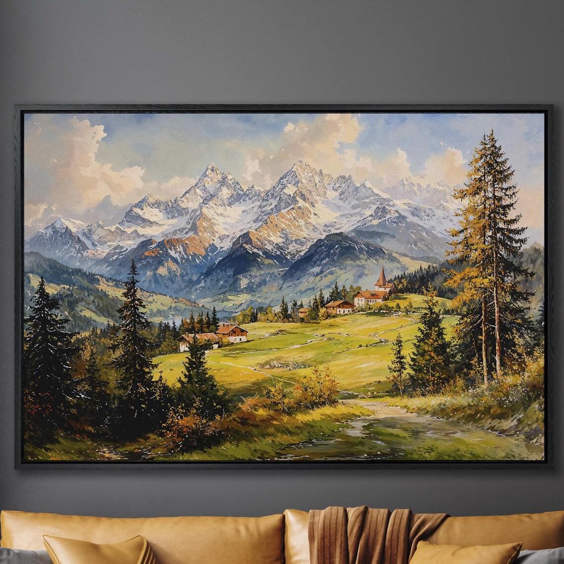 Rustic Mountain Landscape Art Print, Country Scene