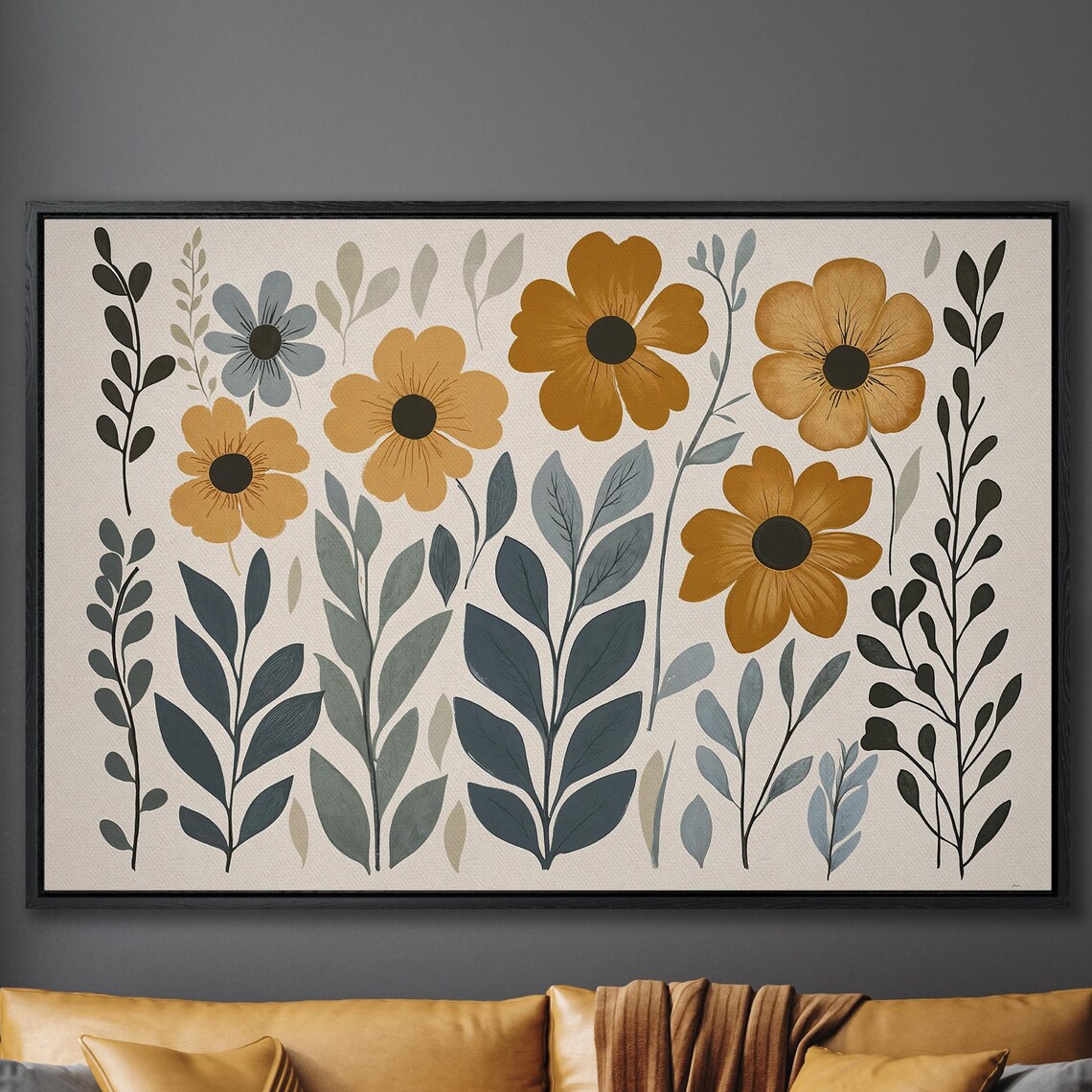 Mustard Cosmos Botanical Illustration Modern Floral Art Poster