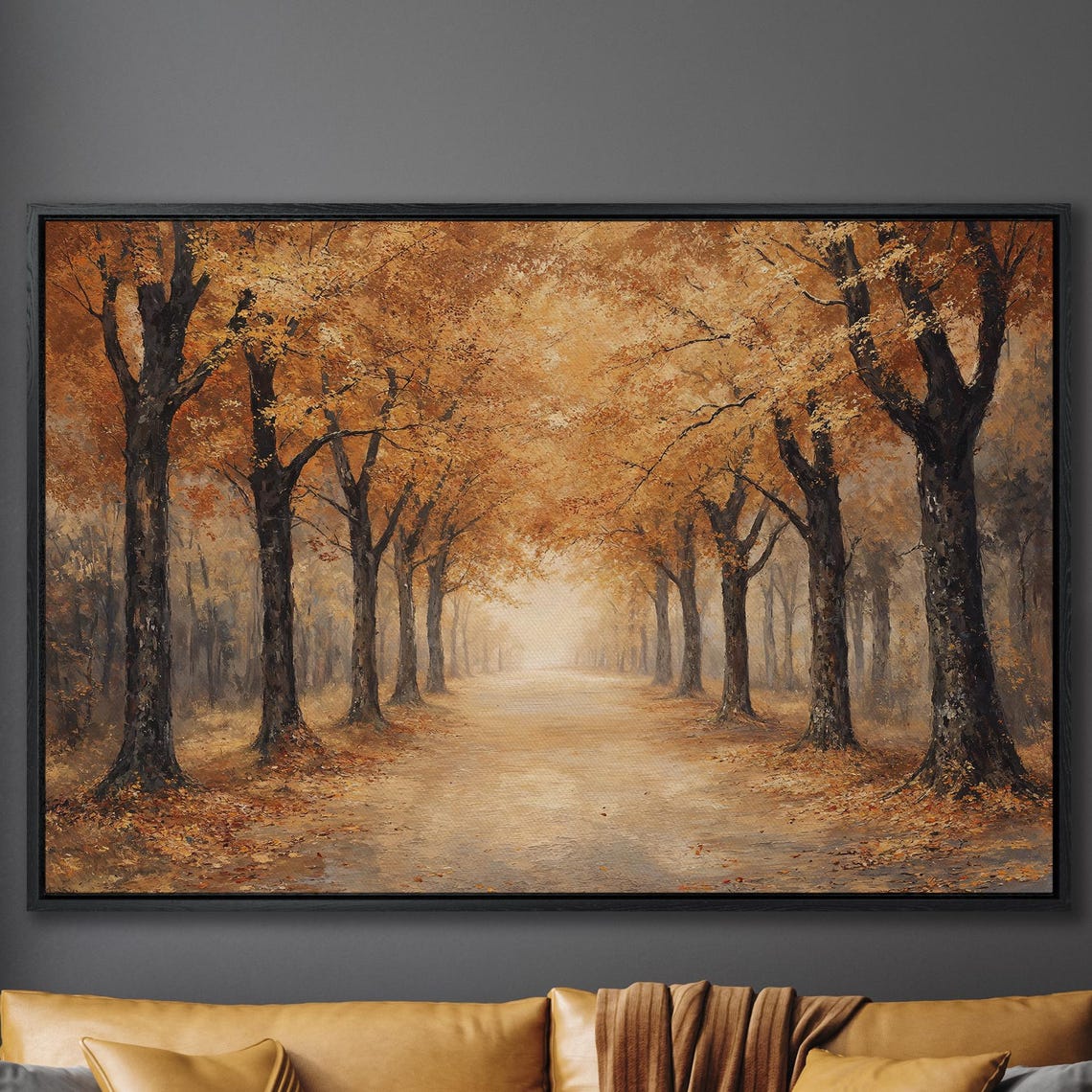 Autumn Tree Lined Avenue With Falling Golden Leaves Forest Poster